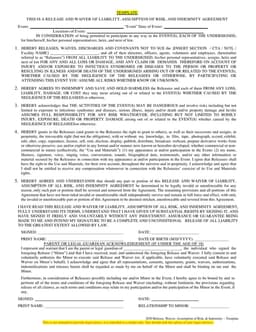 2020 Event Liability Waiver and Risk Assumption Template form preview