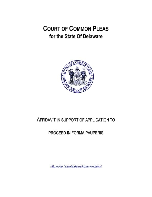 Delaware Affidavit for Financial Hardship Waiver in Court Costs