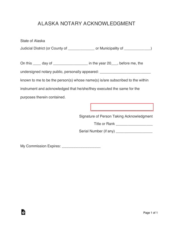 Alaska Notary Acknowledgment Verification Document