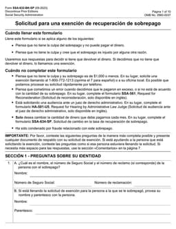 SSA-632-BK-SP Overpayment Recovery Waiver Request - Social Security Administration form preview