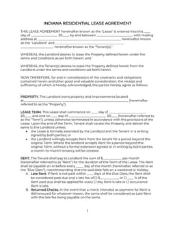 Indiana Residential Lease Agreement Basics form preview