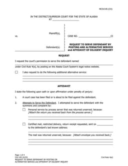 Alaska Court CIV-145 Affidavit of Service Request form preview