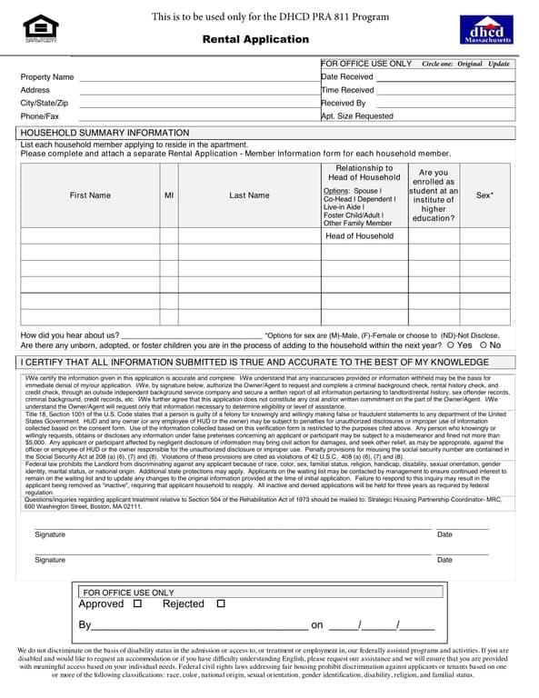 Massachusetts Fair Housing Rental Application Process
