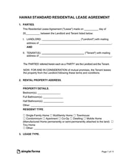 Hawaii Residential Lease Agreement Details form preview