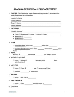 Alabama Residential Lease Agreement Details and Procedures form preview