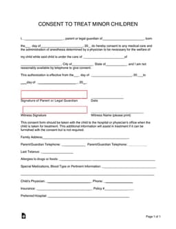 Alabama Consent for Minor Child's Medical Treatment and Travel Authorization form preview