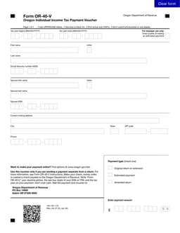Oregon Individual Income Tax Payment Voucher OR-40-V form preview
