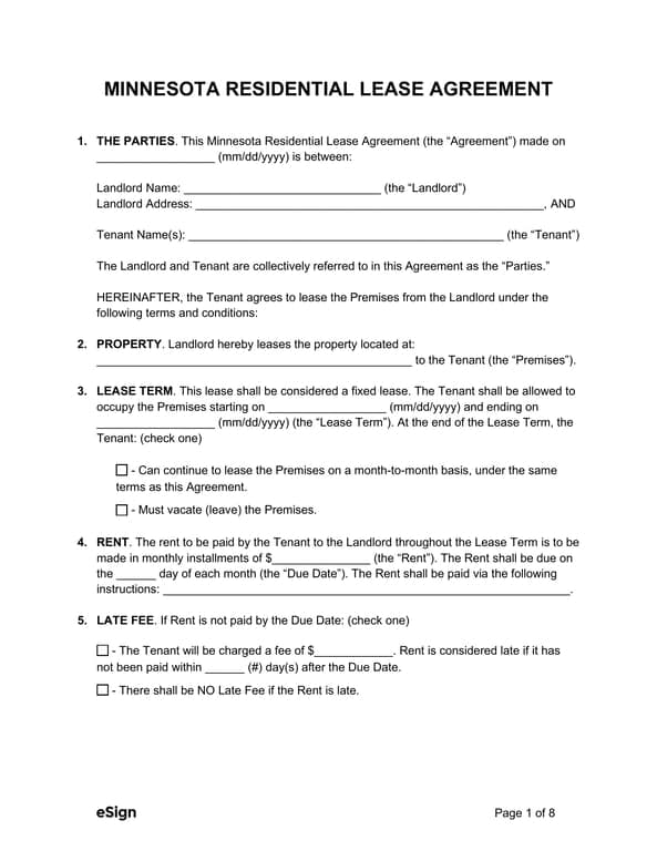 Get the most current Minnesota Residential Lease Agreement - Fixed Term Contract form now