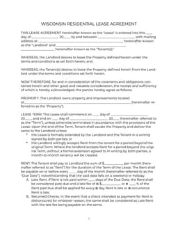 Wisconsin Residential Lease Agreement Basics form preview