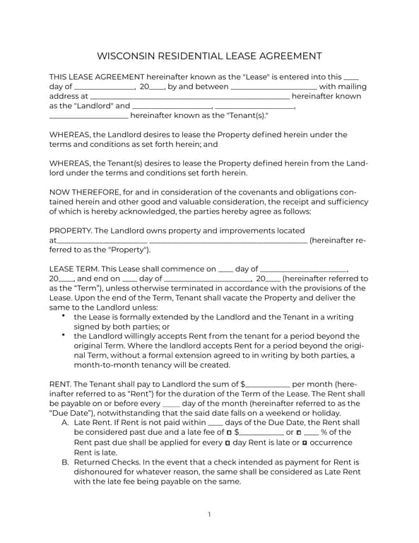 Get the most current Wisconsin Residential Lease Agreement Basics form now