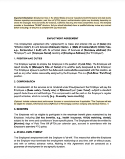 Employment Agreement Template form preview