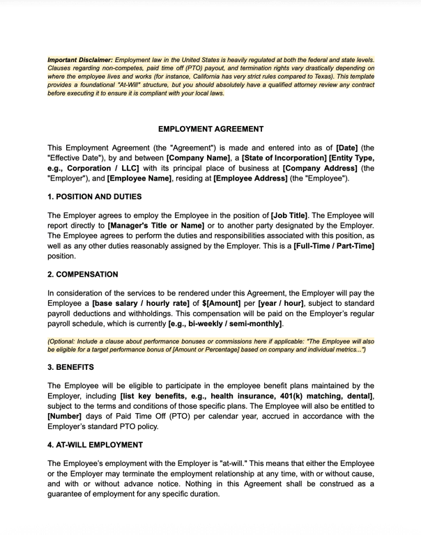 Employment Agreement Template