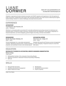 Modern accounting resume form preview