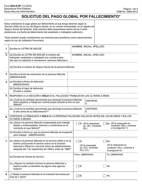 Applying for SSA Lump Sum Death Payment SS-8-SP