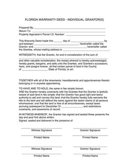 Florida Land Ownership Transfer - Individual Grantor(s) Deed form preview