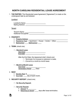 North Carolina Residential Lease Agreement Basics form preview