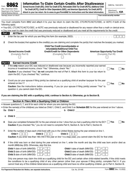 8862 – Information to Claim Certain Credits After Disallowance form preview