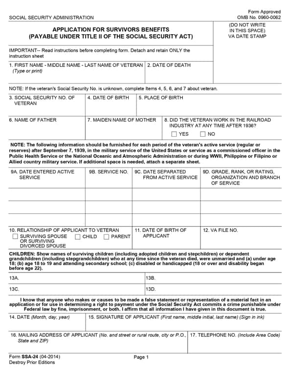 Get the most current ssa-24 form now