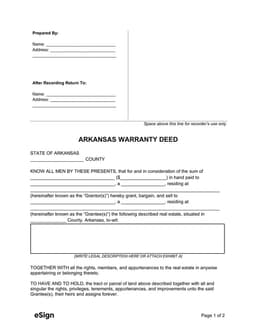 Arkansas Real Estate Transfer and Guarantee Deed 101 form preview