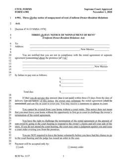 New Mexico 4-901 Nonpayment of Rent Notice Certificate form preview