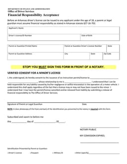 Arkansas Underage Driving License Consent - Acknowledging Parental Responsibility under Statute §27-16-702 form preview