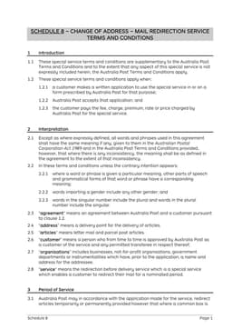 Schedule 8 - Australia Post Mail Redirection Service Application form preview