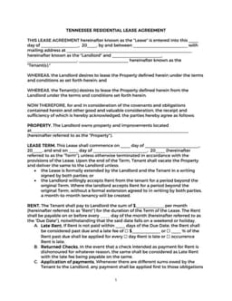 Tennessee Residential Lease Agreement Basics form preview