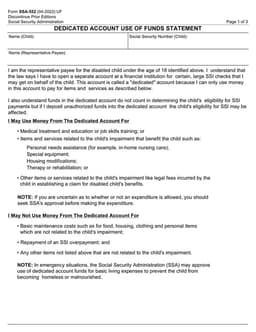 SSA-552 Summary - Usage of Dedicated Account for Disabled Child's SSI Payments form preview