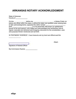 Arkansas Notary Acknowledgment for Verified Signatures form preview