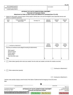 California Judicial Council FL-411 Affidavit of Facts Constituting Contempt Overview form preview