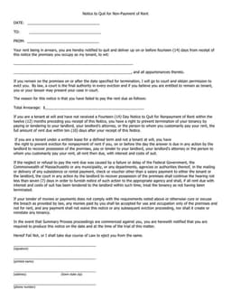 Massachusetts 14-Day Eviction Notice for Non-Payment of Rent form preview