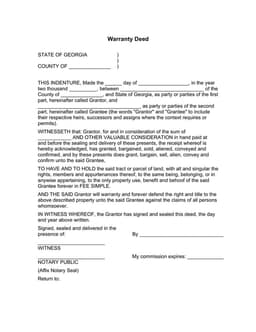 Georgia Property Transfer Warranty Deed form preview