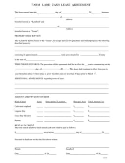Farm Land Cash Lease Agreement for Agricultural Operations form preview