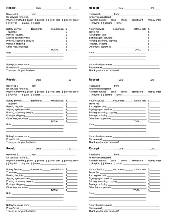 Colorado Cash Payment Record and Notary Acknowledgment