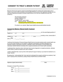 Arizona University F-GENADM 10.27.20 - Child Care Consent and Travel Approval form preview
