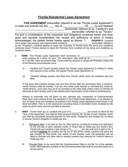 Florida Residential Lease Agreement - Legal Contract for Property Rental form preview