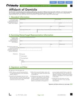Domicile Affidavit for Estate Securities and Address Verification form preview