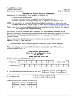 SSA-7004 - Request Your Social Security Statement Online form preview