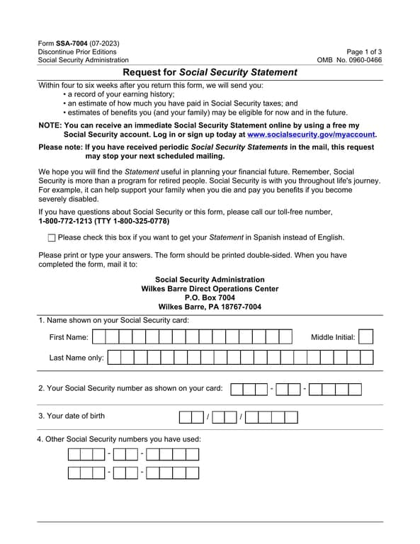 SSA-7004 - Request Your Social Security Statement Online