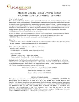 Alabama Marital Settlement Agreement for Uncontested Divorce - Madison County Pro Se Divorce Packet Without Children form preview