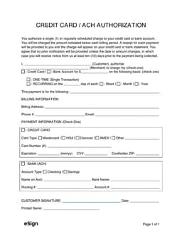 Auto Deduction Authorization - Credit Card and Bank Account form preview