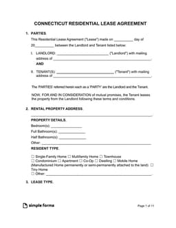 Connecticut Basic Residential Lease Agreement Details form preview