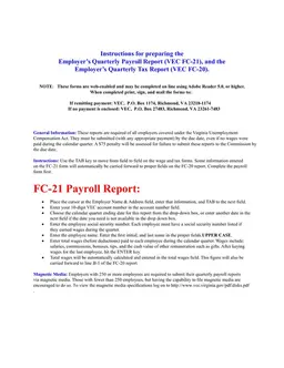 Virginia Quarterly Payroll and Tax Reports - VEC FC-20 and FC-21 form preview