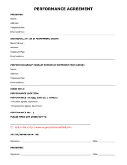 Individual Artist Performance Agreement - Contractual Details and W-9 Submission form preview