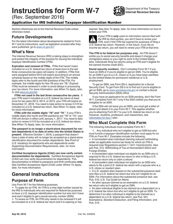 Application for Individual Taxpayer Identification Number W7 - IRS Updates and Expiration Details