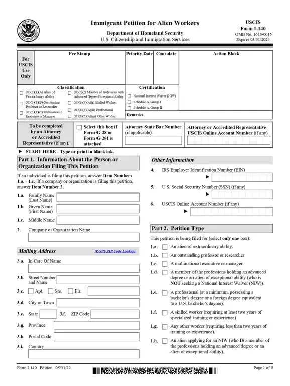 Get the most current i-140 form now
