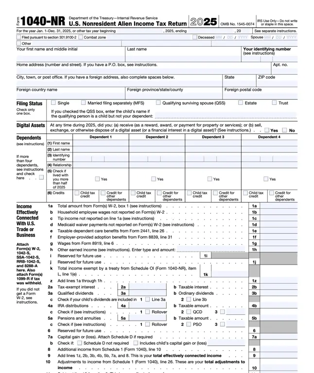 1040-NR Nonresident Alien Income Tax Return