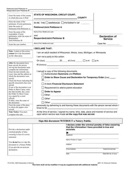 Wisconsin FA-4120V Affidavit - Declaration of Service for Marriage or Paternity Disputes form preview