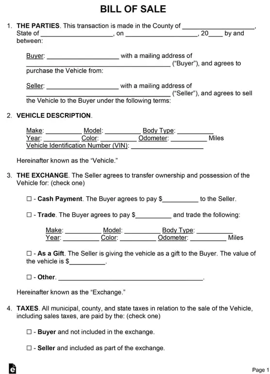 Car bill of Sale