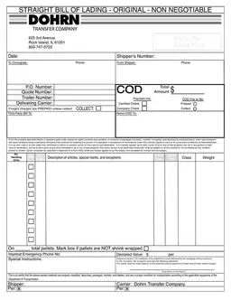 Illinois Non-Negotiable Original Straight Bill of Lading Overview form preview